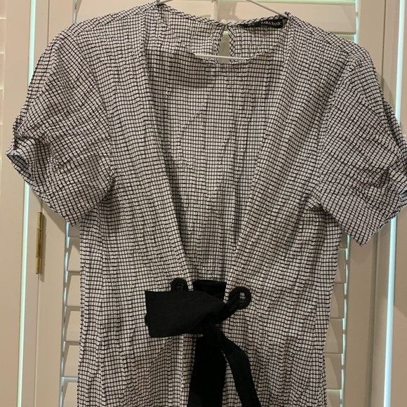 Zara Creased Effect Checkered Dress with Bow - Picture 6 of 14